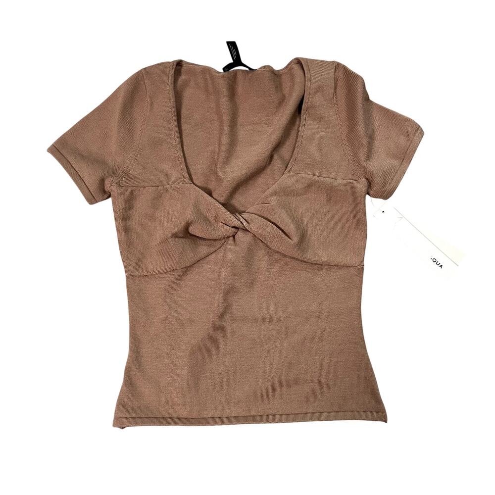 AQUA Knot Front Cropped Shirt- Sz XS